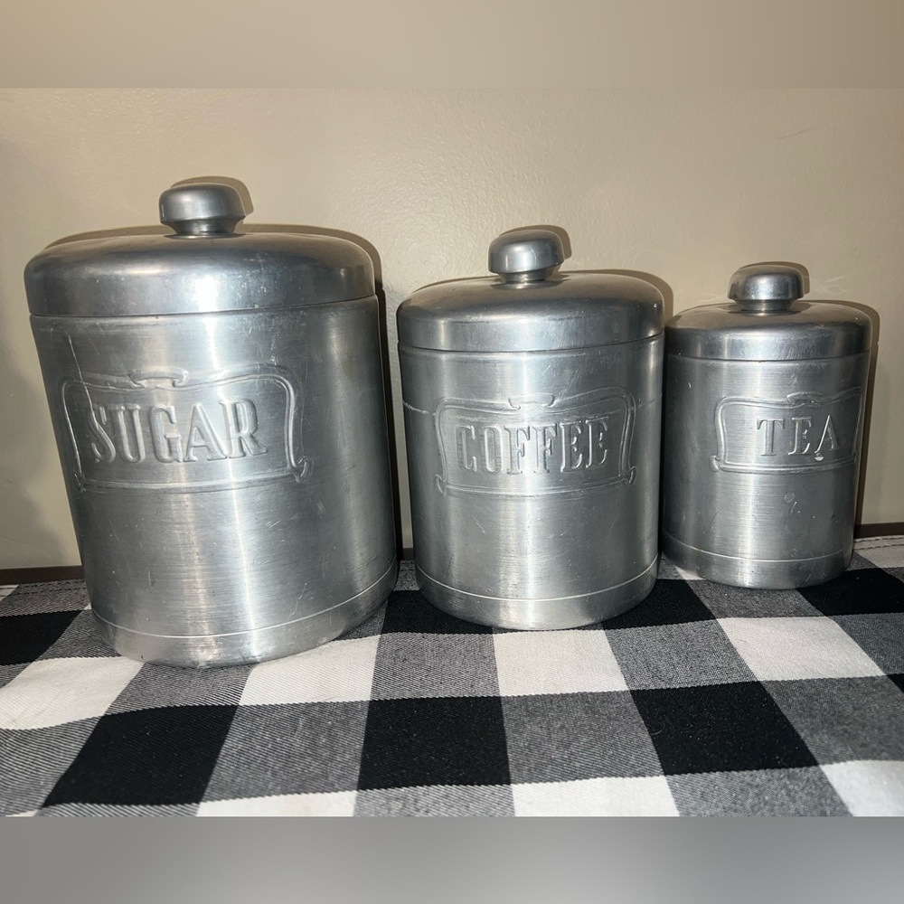 Vintage 1950’s Aluminum Heller Hostess Ware Canister Set Retro Kitchen Farmhouse